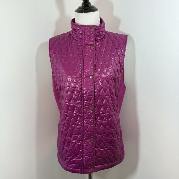 Talbots Quilted Vest Puffer Zip M Magenta Shiny - Picture 1 of 15